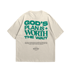Camiseta GOD'S PLAN IS WORTH THE WAIT - Off White [OVERSIZED]