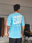 Camiseta Primeiro Amor OVERSIZED - Azul [EDIÇÃO ESPECIAL]